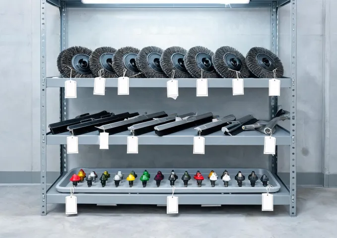 Maintenance shelf with scrubber parts