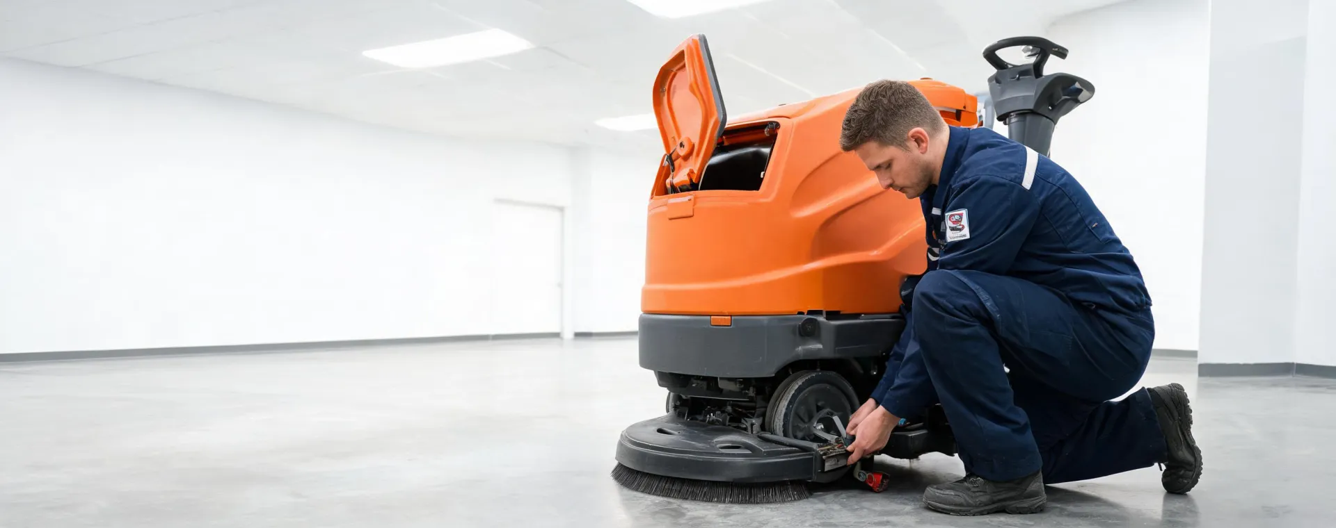 Service technician checking Clarke scrubber recovery system